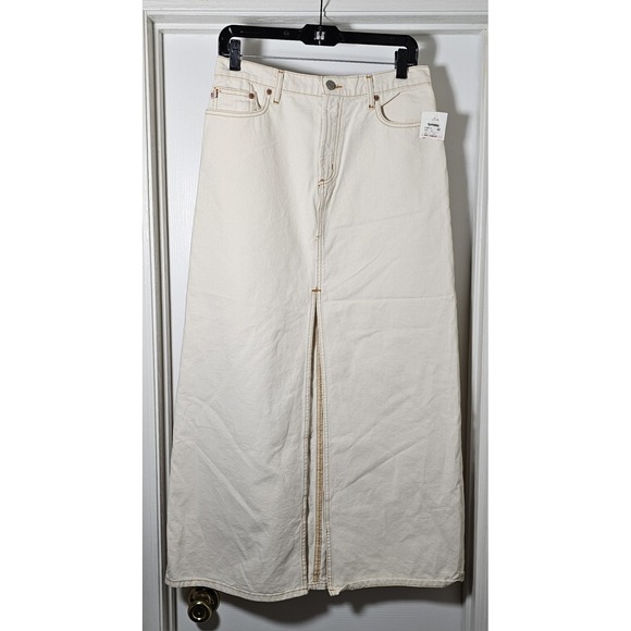 Vintage Polo Jeans Company Ralph Lauren Denim Skirt Sz 6 Ivory Long Front Slit - Picture 1 of 5